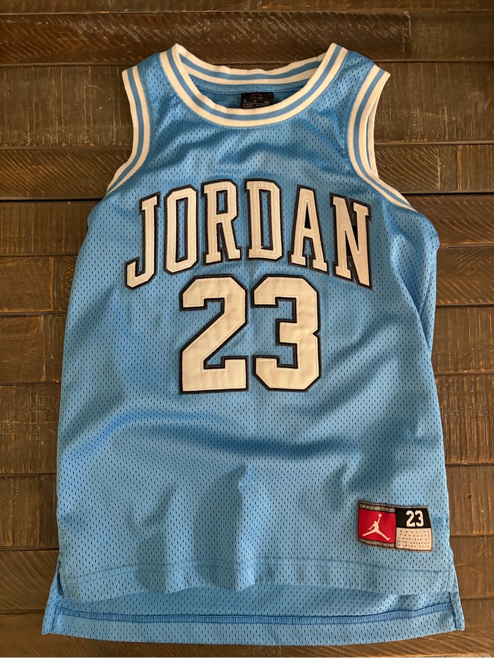 Jordan Light Blue and White Mesh Basketball Jersey